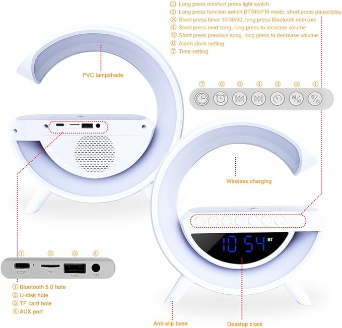 Sveglia ricarica Wireless RGB con Cassa Musica